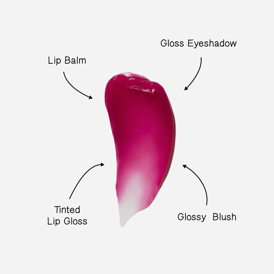Dr.Lipp CBD Beetroot Tint uses - lip balm, gloss eyeshadow, tinted lipgloss, glossy blush