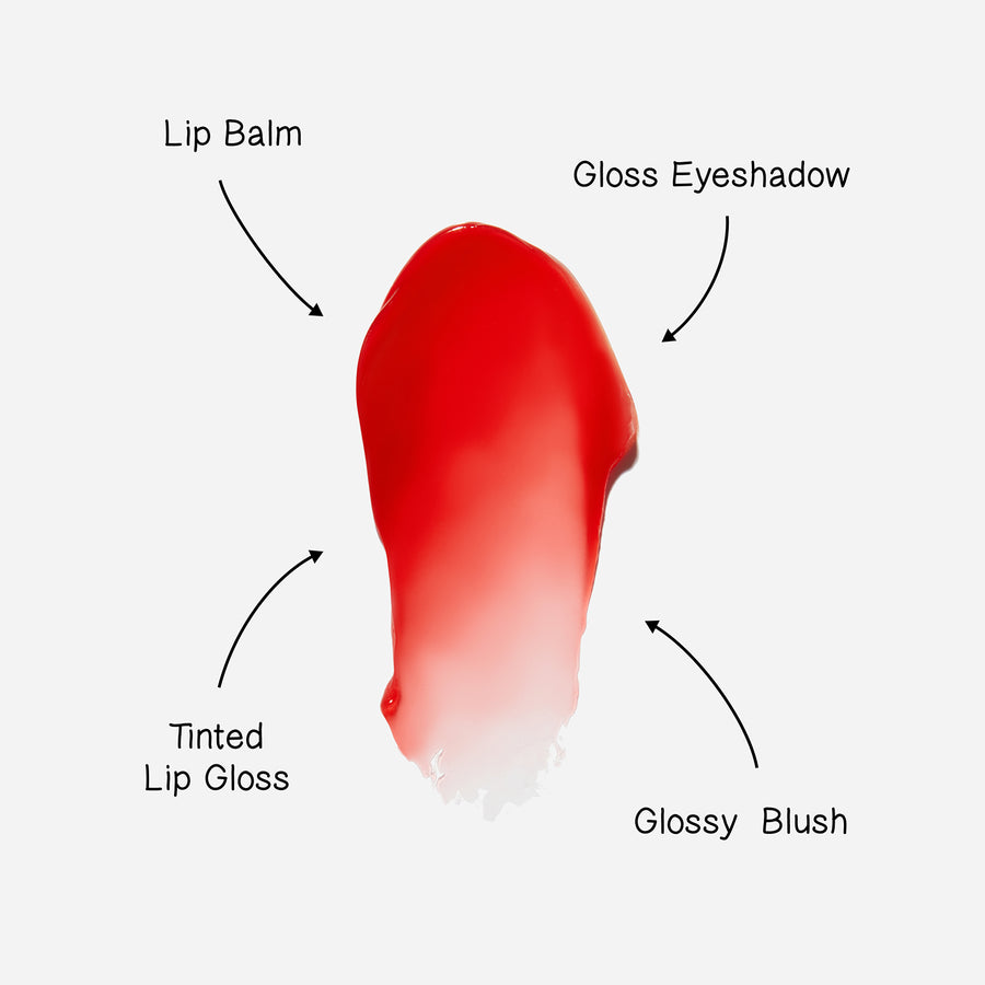 Dr.Lipp Superfood Red Radish Tint uses - lip balm, gloss eyeshadow, glossy blush, tinted lip gloss